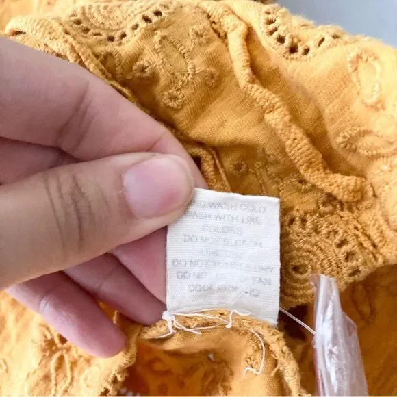 Women’s Mustard Eyelet Short Sleeve Blouse - Picture 9 of 9